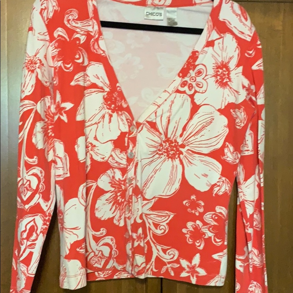 Bright Orange/White Print Button Down Top
